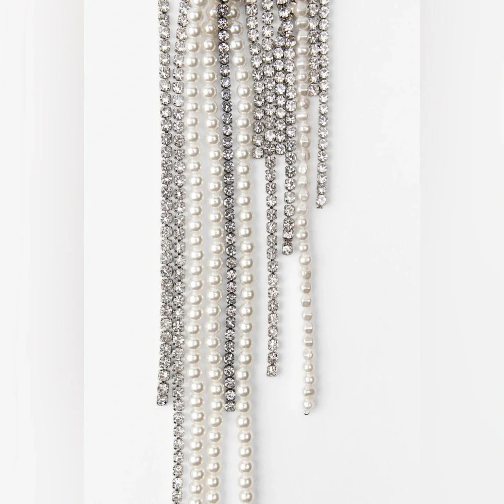 NWT Zara Faux Pearl and Rhinestone Necklace - Picture 6 of 8